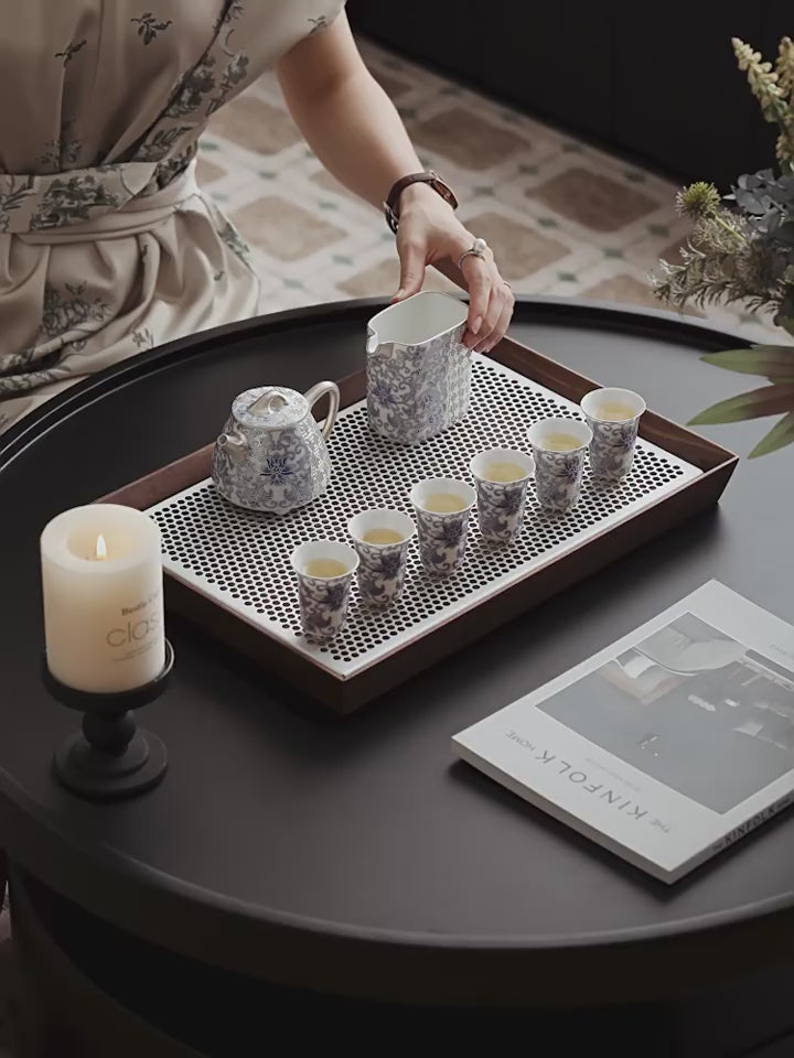 Cloisonné Silver & Blue Tea Set - Handcrafted Gongfu Teaware with Lotus Motifs, Luxury Gift Options