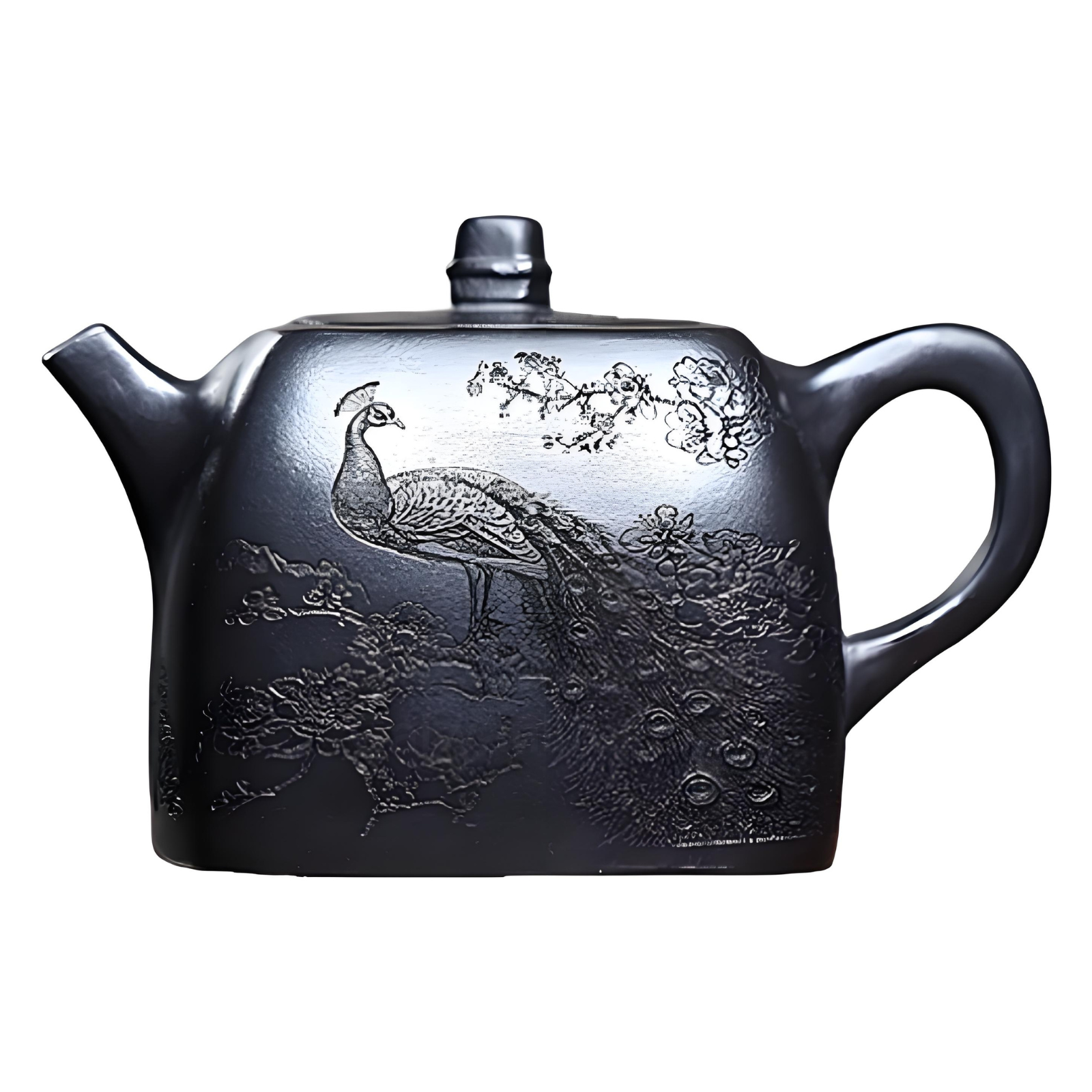 Square Handuo Zisha Teapot - 260ml Aged Black Clay, Handcrafted