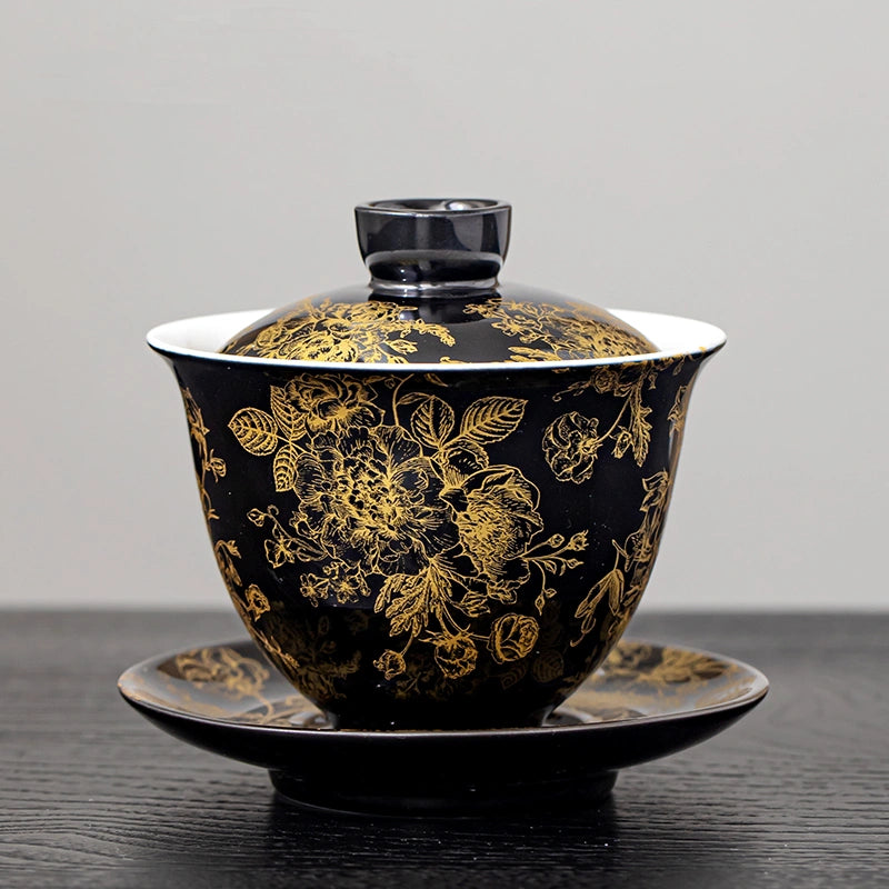 Black clay golden peony luxury gaiwan Gaiwan x1