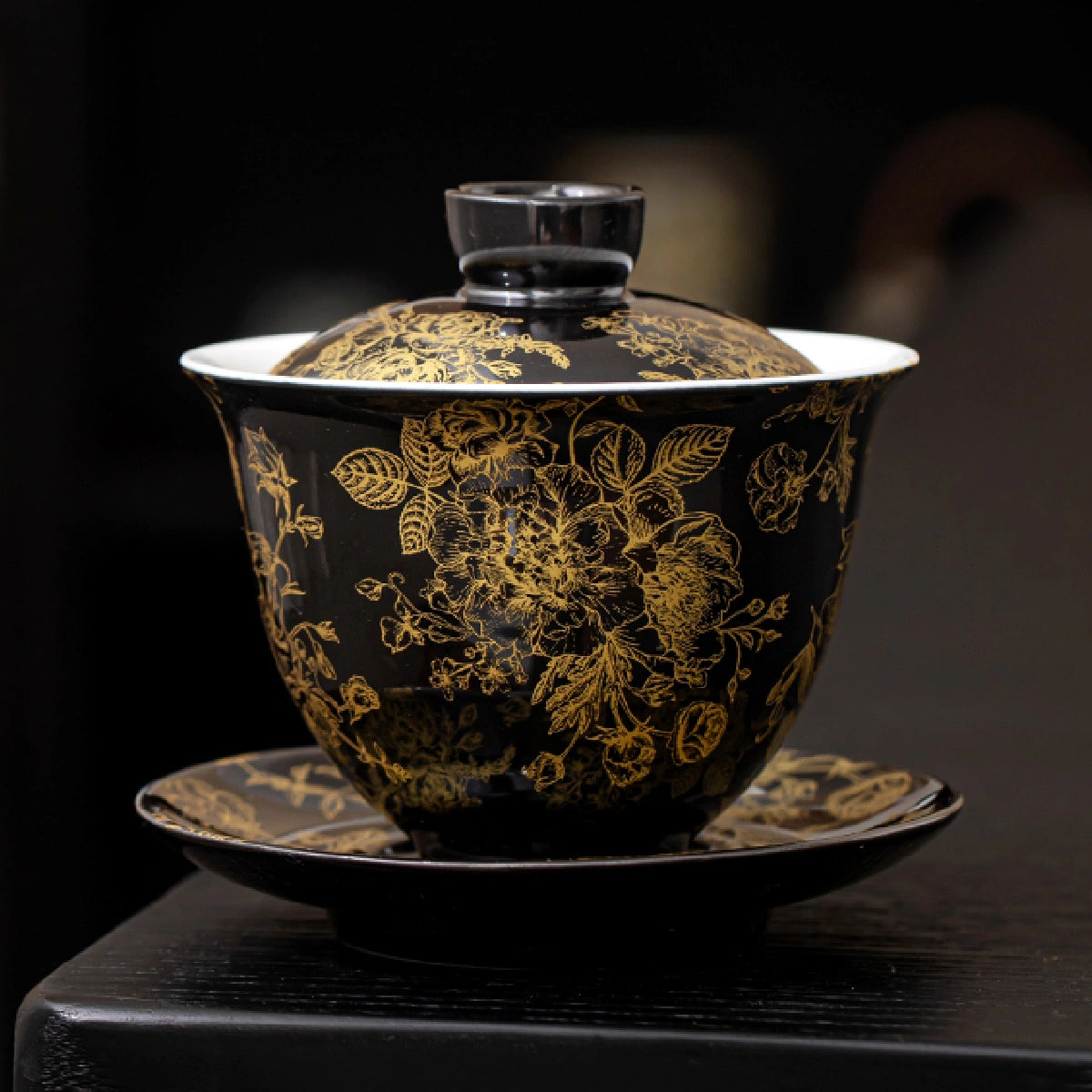 Black Clay golden peony luxury gaiwan