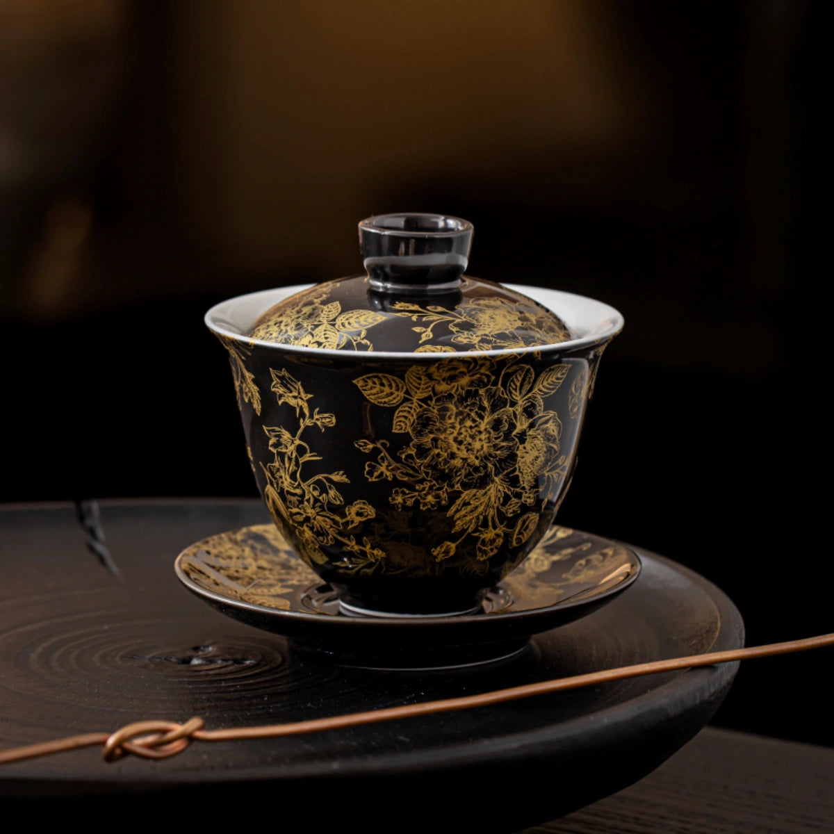Black Clay golden peony luxury gaiwan Product Display 5