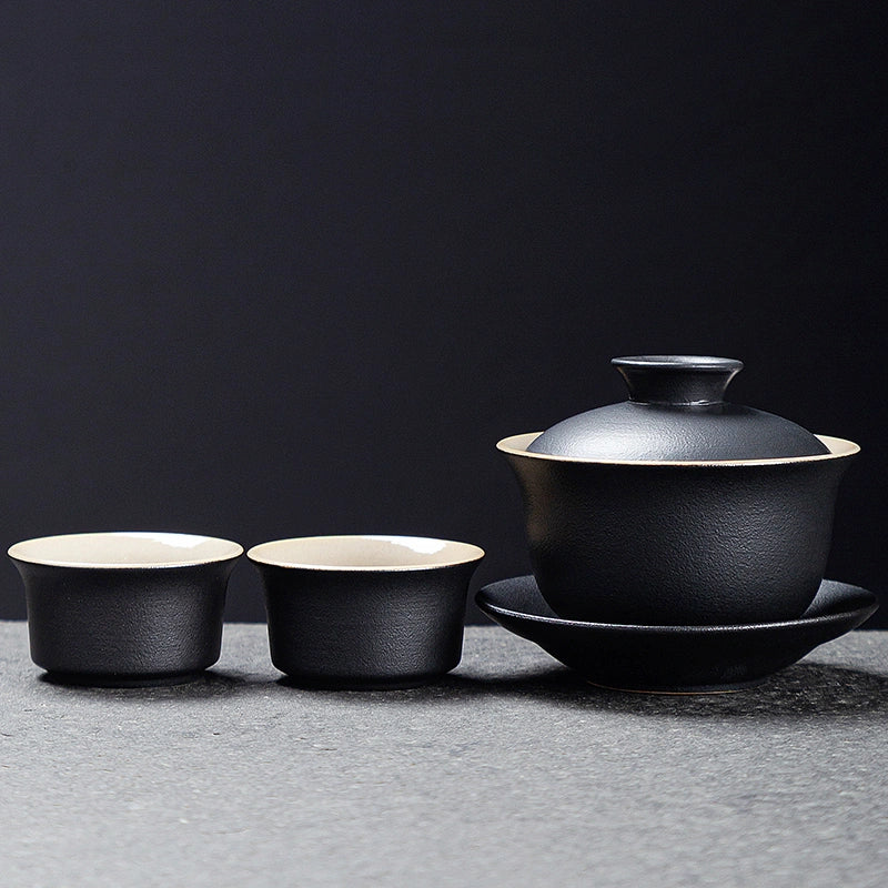 Classic kungfu black clay gaiwan and 2 small cups