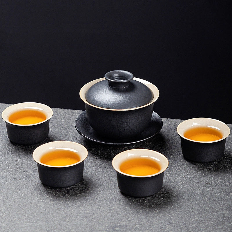 Classic kungfu black clay gaiwan and 4 small cups
