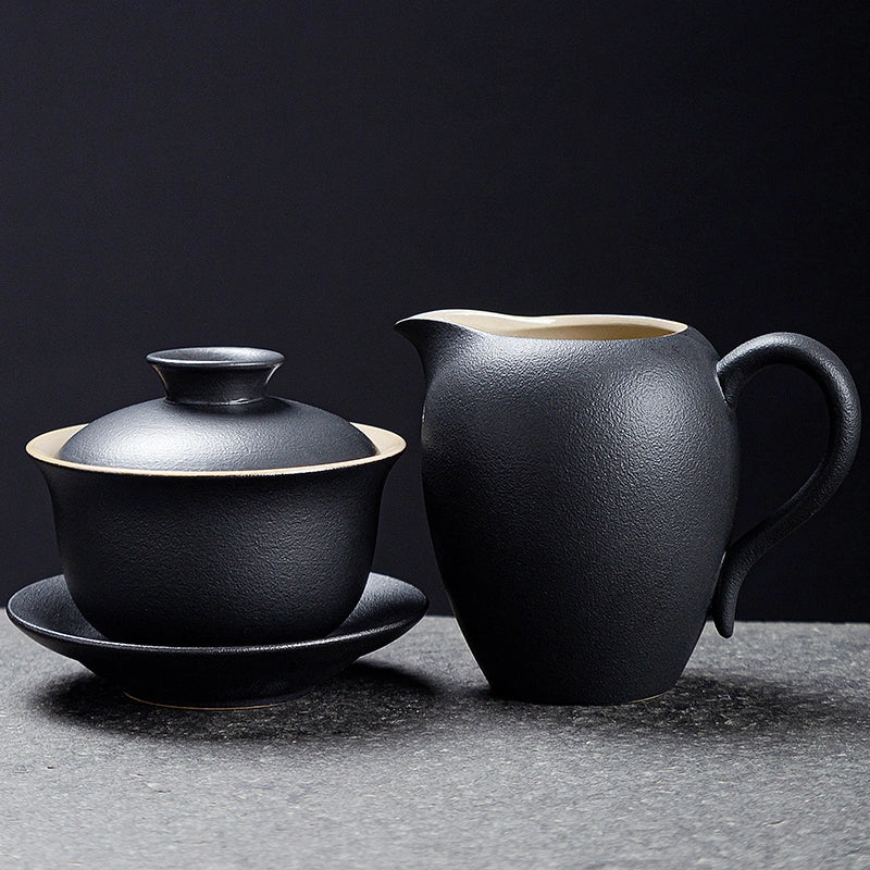 Classic kungfu black clay gaiwan and high pot