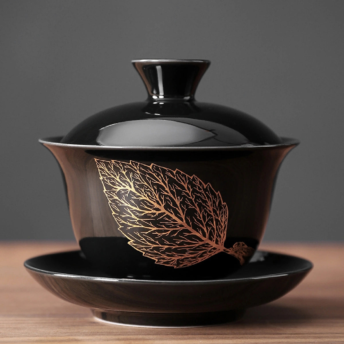 Golden leaf ceramic gaiwan